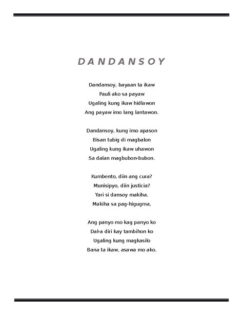 dandansoy lyrics bisaya translation|Ilonggo Folk Song: Dandansoy .